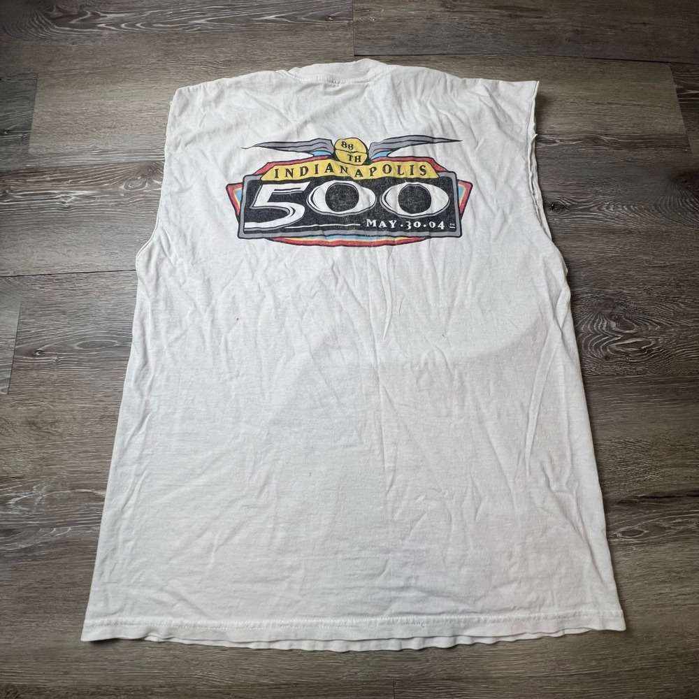 Brickyard Authentic Indy 500 Muscle Tee Mens L White 2004 88th Running Racing